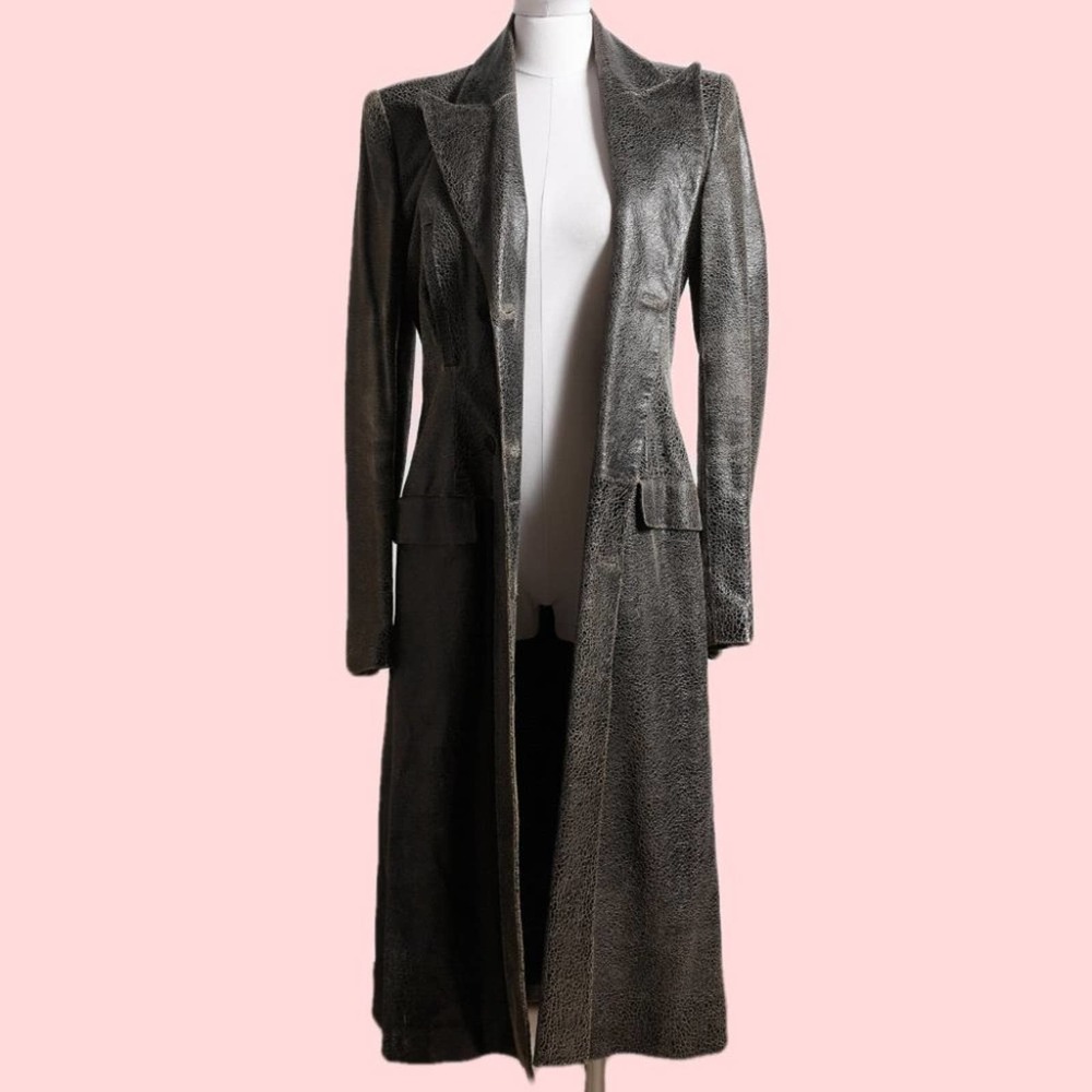ALEXANDER MCQUEEN Vintage 1999 Long Leather Jacket - Picture 2 of 6